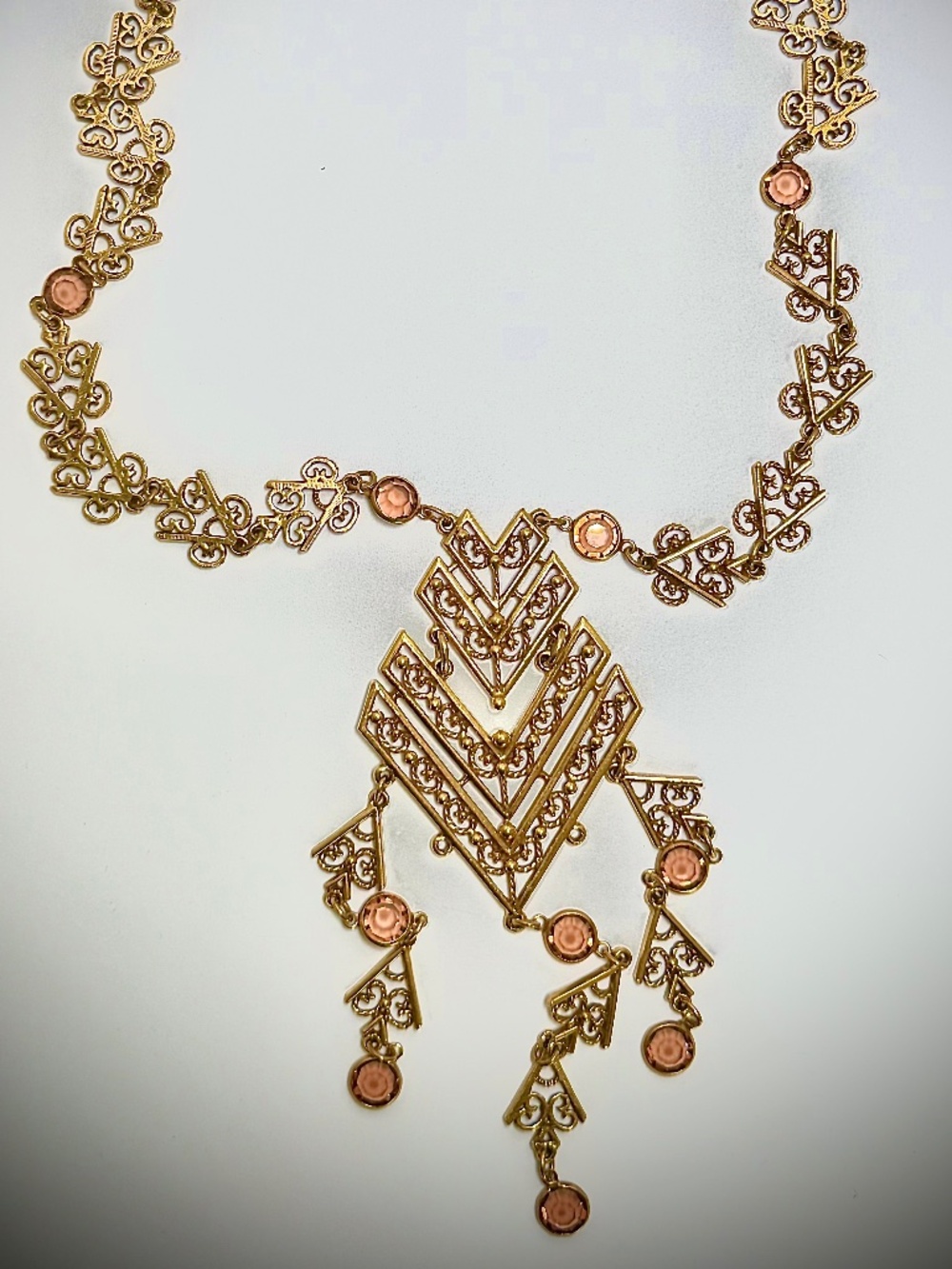 Long Ornate Etruscan Revival Link Filigree Necklace